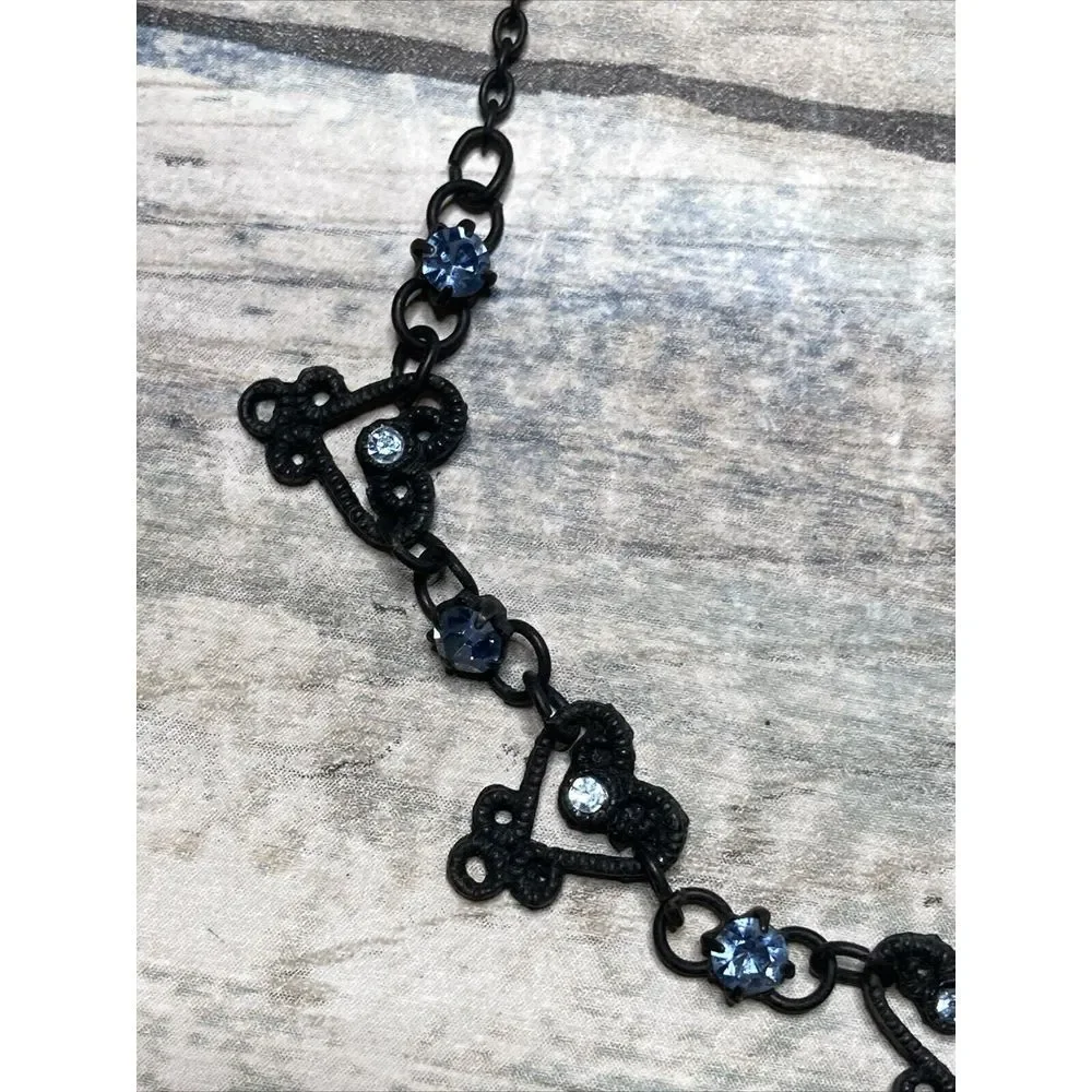 Gothic Black‎ Hearts Blue Crystals 15